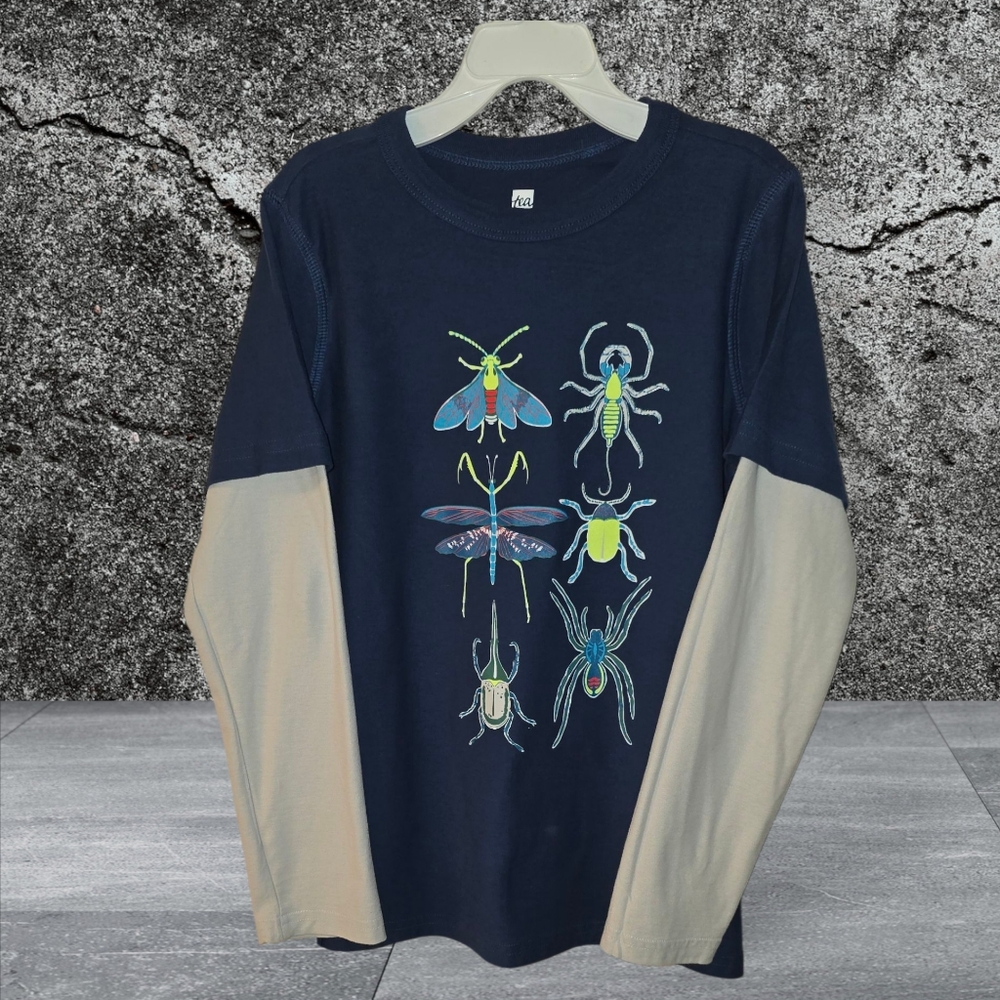 (Tea Collection)kids Navy Blue Long Sleeve Tee with White Sleeves & Bug Graphics